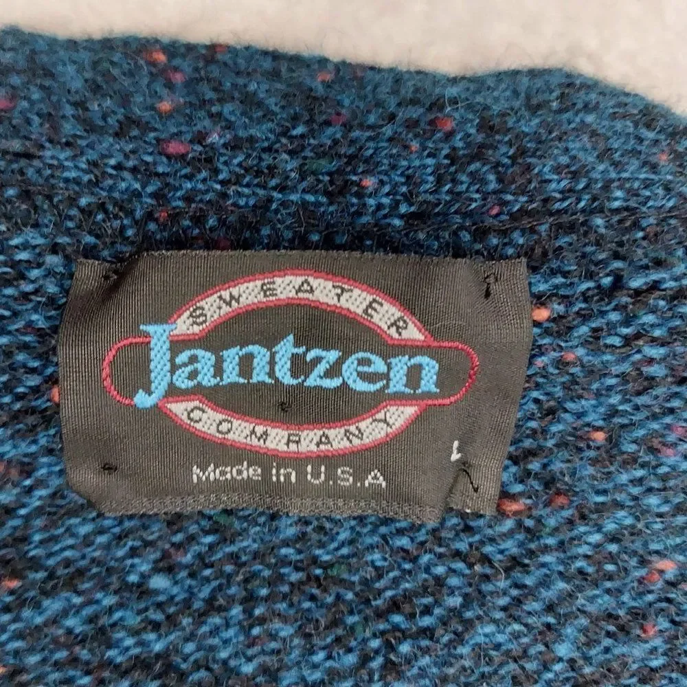 Vintage 1980s 1990s Jantzen Cardigan sweater, Unisex, Blue, L - Picture 6 of 16
